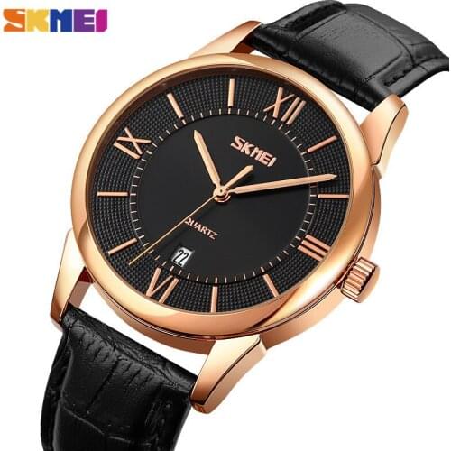 SKMEI Top Brand Quartz Wristwatches For Men Waterproof Shock Resistant PU Leather Strap Date Watch Mens Clock Relogio Masculino