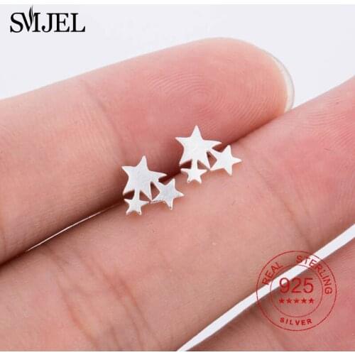 SMJEL 925 Sterling Silver 3 Stars Stud Earrings Women Kids Sterling-Silver-Jewelry Earing Anti-allergy Star Studs Gift acesories