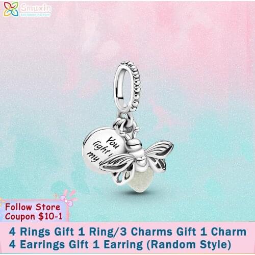 Smuxin 925 Sterling Silver Glow-in-the-dark Firefly Dangle Charm fit Original Pandora Bracelet Women Jewelry Making Girl Jewelry