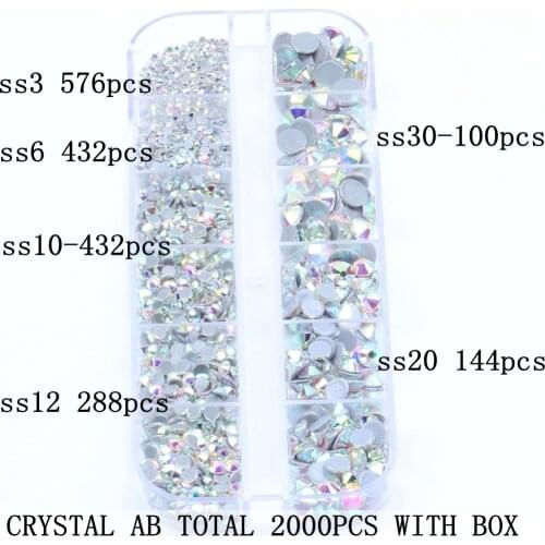 Mixed ss3-ss30 Size Total 2000pcs Multicolor Box Hotfix Strass Rhinestones Flatback Appliques For Fabric Garments Supplies