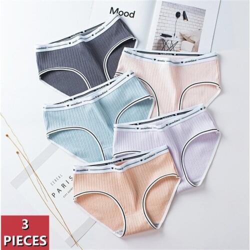 3Pcs New Thread Cotton Womens Underwear Sexy Letter Female Panties Lingerie Low Waist Seamless Briefs Cute Girls Underpants