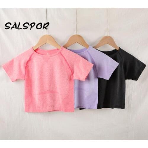 SALSPOR Short Sleeve T Shirts Women Sport Crop Top Fitness Bodycon T Shirt Seamless High Elastic Sports Wear Solid Breathable