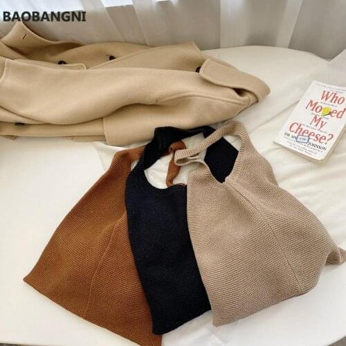 Female Woolen Knitted Braid Criss Cross Handbag Teenager Crochet Winter Korean Fashion Retro Chic Big Capacity Over Shoulder Bag