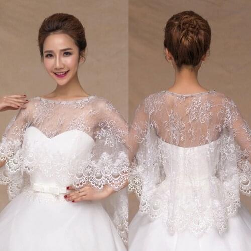 Women Floral Lace Wedding Cape Shawl Wrap Rhinestone Bridal Capelet Bolero Shrug