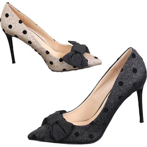 Women Pumps Butterfly-knot Spring/Autumn High Heels 9CM Pointed Toe 2020 HOT Female Wedding Shoes Stiletto OL Office Lady Shoes