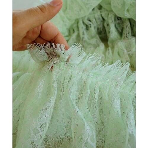1M High Quality Mesh Elastic Lace Fabric 20cm Collar Ribbon DIY Sewing Guipure 3D Lace Craft Green Lace Fabric For Dresses KG03