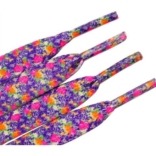 1 Pair 8MM Flat Type Purple Small Floral Pattern Heat Transfer Printing Ladys Dress Shoelaces Nice Quality Hat Ropes