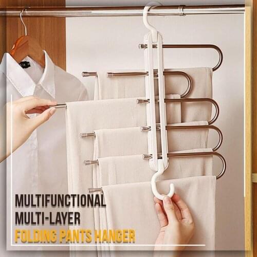 5 in 1 Pant Rack Hanger for Clothes Organizer Multifunction Shelves Closet Storage Organizer Stainless Steel Magic Trouser Hange