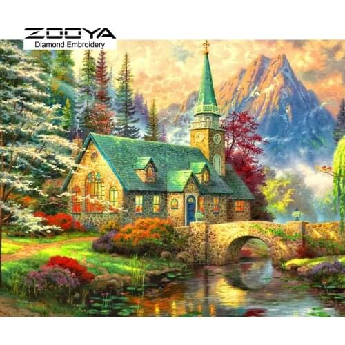 5D DIY Diamond Painting Crystal Diamond Painting Cross Stitch Beautiful Landscape Lodge Crystal Needlework Home Decorative BJ658
