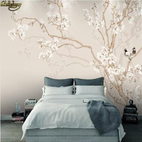 Beibehang Custom photo wallpaper large mural wall stickers European magnolia hand-painted flowers and birds backdrop wall