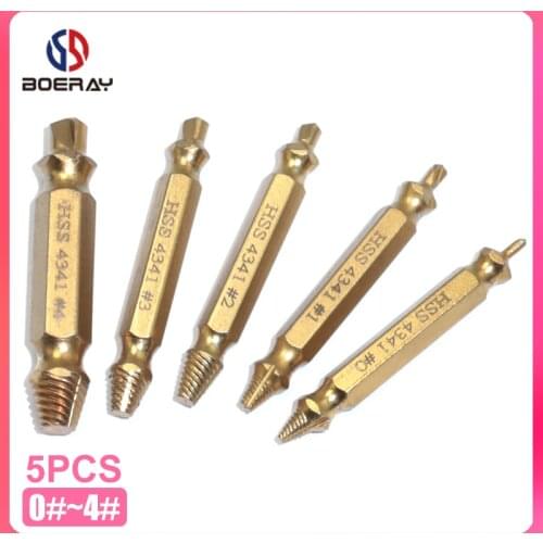 Boerray 5pcs Damaged Screw Extractor High Speed Steel Titanium Drill Set Broken Screws Speed Out Stud Bolt Remover Toos Set