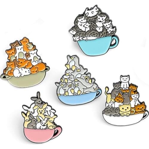 Cute Kitten Penguin Animal Stacked Brooch Bag Clothes Backpack Lapel Enamel Pin Badges Jewelry Gift For Friend Women Accessories