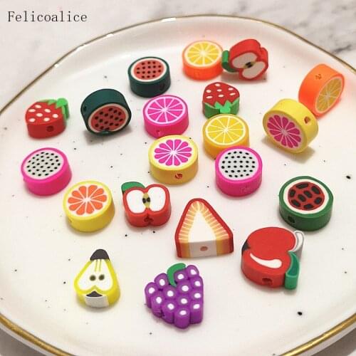 20pcs DIY Jewelry Accessories Polymer Clay Beads Cartoon Fruit Spacer Mixed Color Bracelet Department