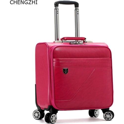 CHENGZHI New ladies boarding 16inch trolley case travel suitcase PU rolling luggage spinner on wheel carry on password box