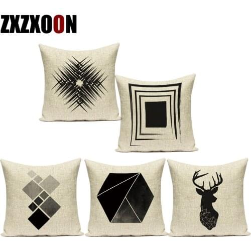 Black White Simple Geometry Animal Deer Cojines Decorativos Para Sofa Throw Pillows Cushion Covers Case for Sofa Home Decoration