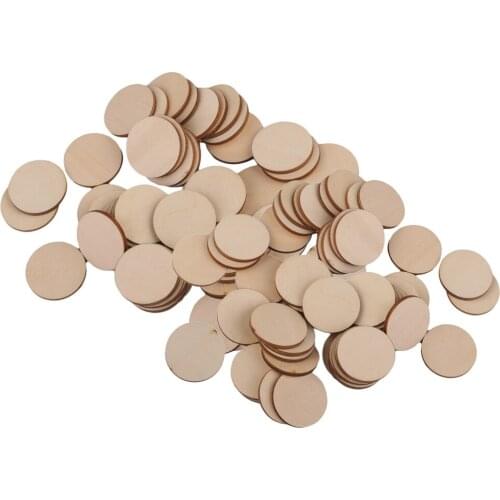 80Pcs Unfinished Wooden Circle Craft Shapes Wood Coasters DIY Decoration Supplies Disc Plaque Tags