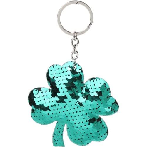 DoreenBeads PVC Paillette Sequin Keychain & Keyring Four Leaf Tree Silver Color Green 15cm(5 7/8") x 8cm(3 1/8"), 1 Piece