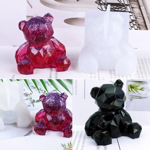 Epoxy Mirror 3D Crystal Bear Silicone Mold DIY Stereo Bear Crystal Accessories Mold Animal Mold Decoration Ornament Mol
