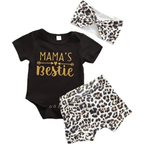 Toddler Baby Girls Boys Clothes Sets Letter Romper Tops+Leopard Shorts+Headband Summer Outfits Clothes Set 3pcs