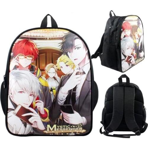 Anime Mystic Messenger PU & Canvas Colorful Travel Double-Shoulder Bag Laptop Backpack School Bag