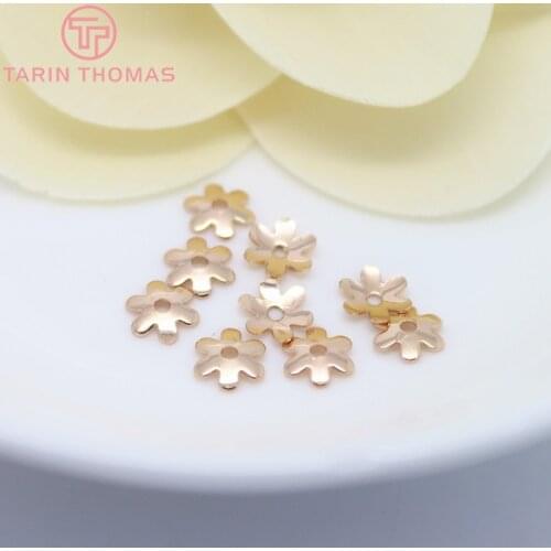20PCS 6MM 24K Champagne Gold Color Plated Brass Flower Beads Caps High Quality Diy Jewelry Accessories