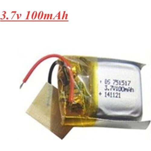 3.7V 100mAh 751517 Lipo Battery For CX-10 CX-12 JJ810 RC Quadrocopter 3.7V Battery 13mm Plug 1pcs to 10Pcs