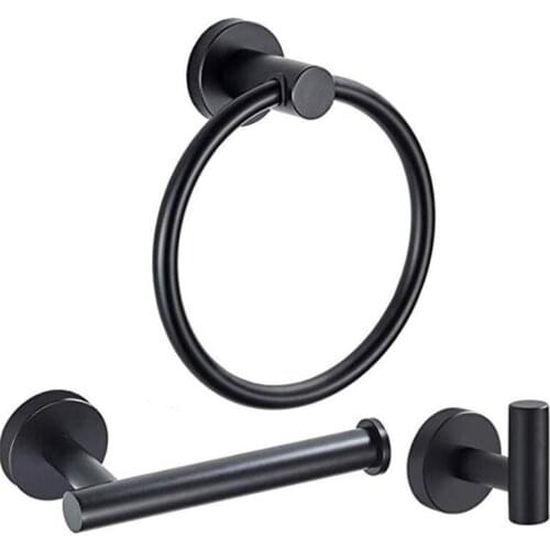 Matt Black 3Pcs Set Bathroom Accessory Towel Rack Bathroom Holder Robe Hook Toilet Paper Holder