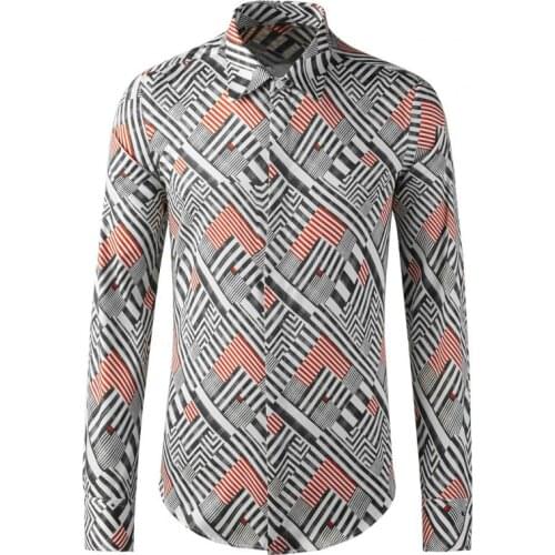 Minglu 100% Cotton Male Shirts Luxury Long Sleeve Allover Printed Casual Mens Dress Shirts Plus Size 4xl Slim Fit Man Shirts
