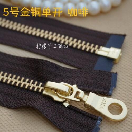 YKK zipper 5 metal gold and copper single open zipper 50-120cm brown down garment