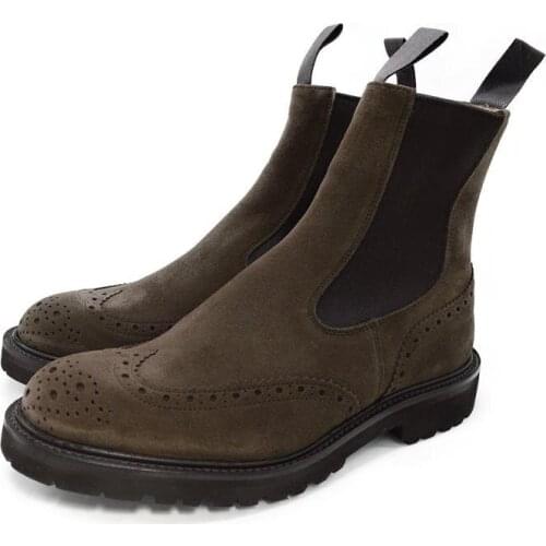 Brogue Suede Handmade Winter Mens Boots Shoes Fashion Work Basic Boots Add Velvet Designer High Top Shoes Men