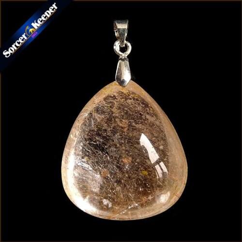 Genuine Natural Gold Rutilated Quartz Crystal Cabochon Setting Necklace Pendant Stone Beads for DIY Jewelry Making OS416