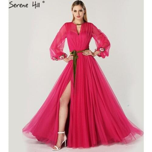 Rose Perspective Sexy New Evening Dresses Long Sleeves Fashion Flowers Tulle Evening Gowns 2021 Serene Hill LA6540