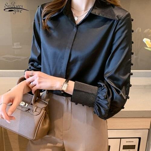 New Office Ladies Shirt Blouse Women Single-breasted Satin Solid Women Blouses Casual Plus Size Loose Shirts Tops Blusas 13093