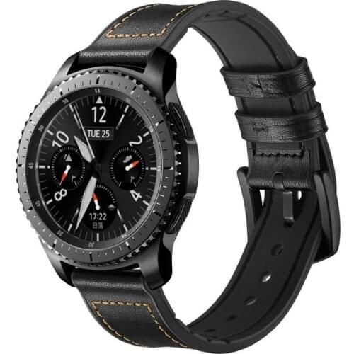 22mm Genuine Leather & Silicone Watch Band Strap for Samsung Gear S3 Frontier/S3 Classic Watchband Replacement Bracelet