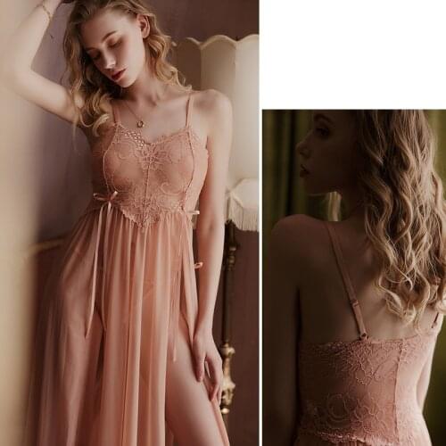 Sexy Lingerie Summer Nightgown Sexy Sleepwear Women Split Long Dress Sleepwear Skirt Night Dress Baby Doll Night Wear FJ041
