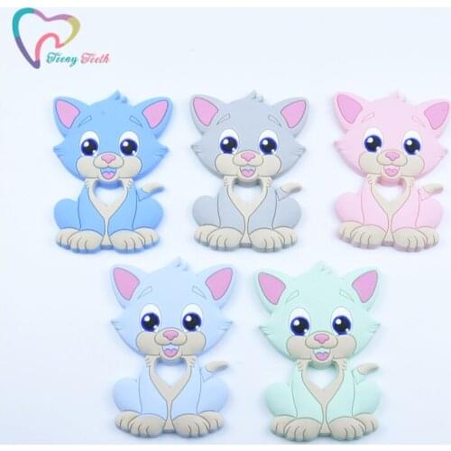 2 PCS Cute Cat Silicone Teethers Food Grade Cartoon Baby Teething Toys DIY Pacifier Chain Necklaces For Children Products