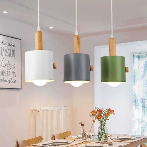 Nordic Wood Pendant Lights Fixture Modern Wooden Kitchen Dining Room Hanging Lamps Luminaire Bedside Suspension Lighting White