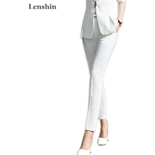 Pencil Pants with Pocket Faction Style Ankle-Length Trousers Women Casual Solid Women Elegant Office Lady