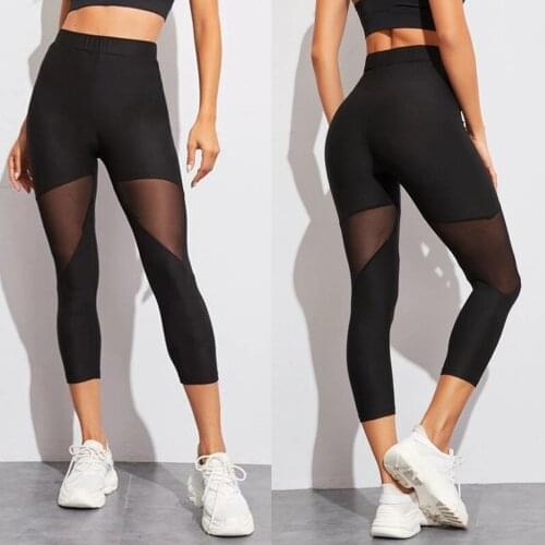 40# Women Hollow out Splice Tight Fitness Leggings Yoga Cropped Pants Trousers Female Home Sport Clothing Running Gym D