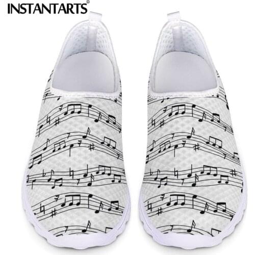 INSTANTARTS Music Notes Pattern Summer Super Light Flats Shoes Women Mesh Slip- on Sneakers Casual Ladies Shoes Zapatos de Mujer