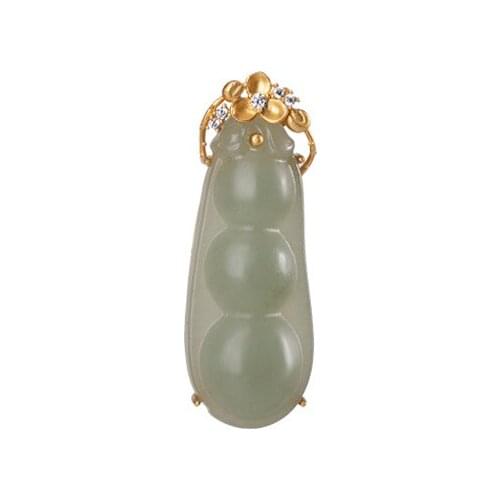S925 sterling silver Gold plating Natural Hetian jade Gray jade Pendant Retro Personality Plum blossom Peas Ladies Pendant