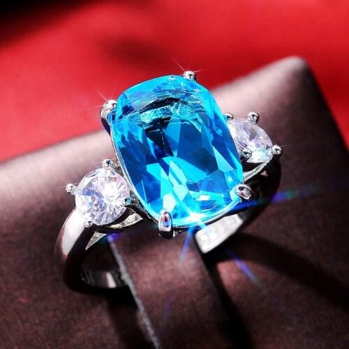 YSDLJG Gorgeous Sky Blue Square CZ Rings for Women Shiny Bridal Wedding Party Accessories Elegant Lady Ring High Quality Jewelry
