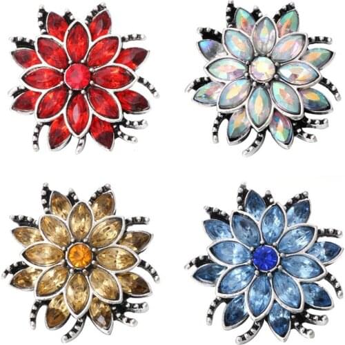 10pcs/lot High Quality Snap Button Jewelry Rhinestone Colorful Flower 18mm Snap Button Fit Snap Bracelet Necklace DIY Jewelry