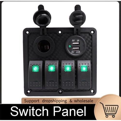2/4 Gang Switch Panel 3.1A USB Charger Cigarette Lighter On-Off Led Boat Switch Panel Marine Car Auto 12V 24V