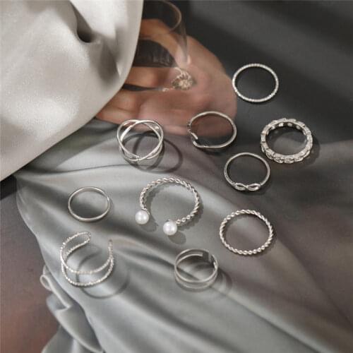 2020 Fashion Simple Design anillos Vintage Silver Color Joint Rings Sets for Women Jewelry Korean Version Joint Rings