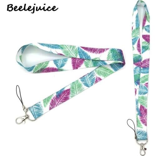 24pcs Purple Pink Blue Feathers Leaves Funny art Lanyard Neck Key Strap Phone Keys ID Card Cartoon webbings ribbons Decorations