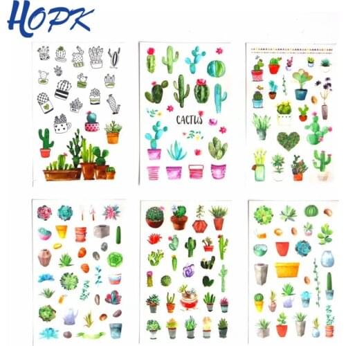 6PCS/set Green Plants Cactus Stickers Decorative Autumn Planner Sticker Scrapbooking Diary Album Label PVC Sticker Stationery