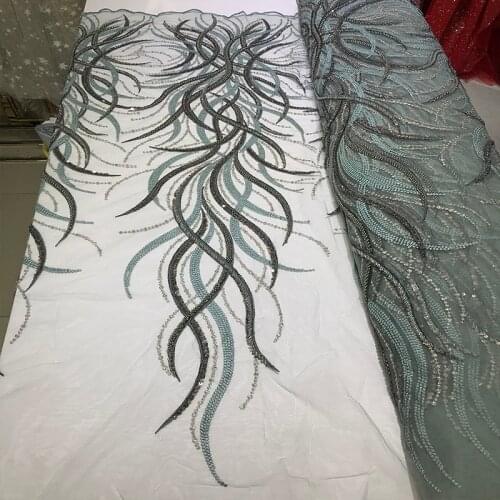 African George High Quality Floral Mesh Flower Embroidered Lace Guipure Fabric Handmade Beads Swiss Voile Soft Tulle for Sewing