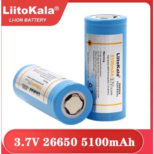 LiitoKala 26650-50A 5100mAh 26650 Li-ion 3.7v Rechargeable Battery for Flashlight 20A 3.6V Power batteries