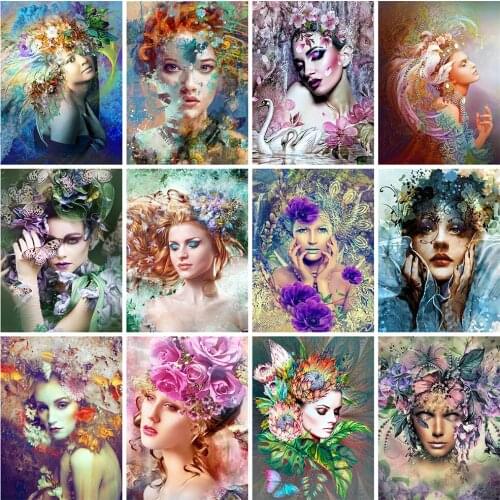 HUACAN 5d Diamond Painting Woman Mosaic Portrait Home Decor DIY Diamond Embroidery Flower Handicraft Wall Art